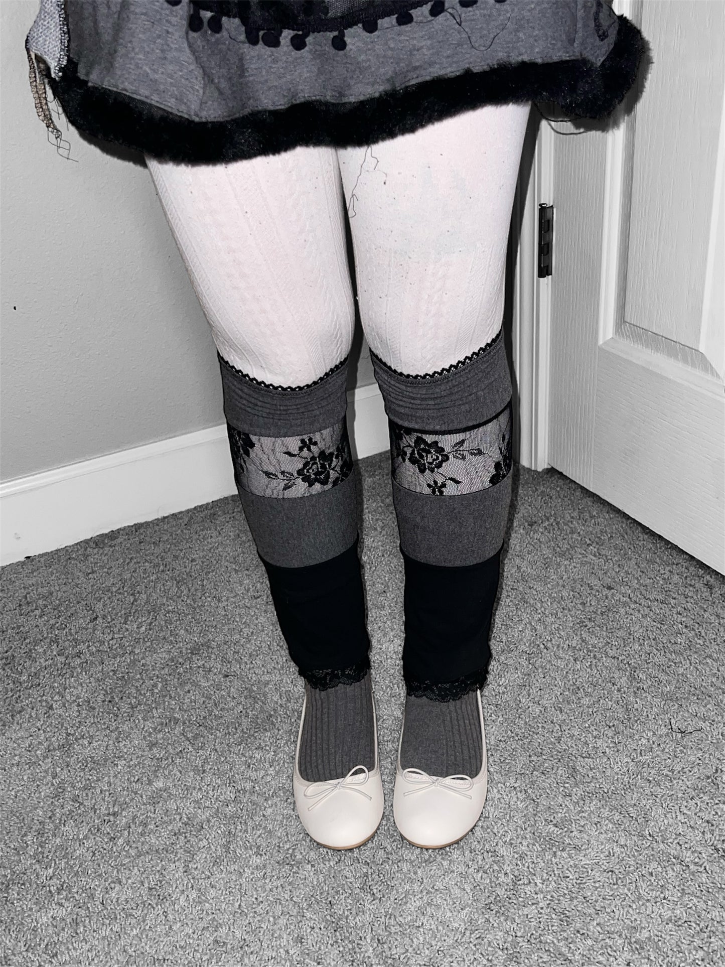 grayscale petals - leg warmers